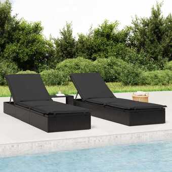 Liggestol med hynde 201x55x62 cm polyrattan sort