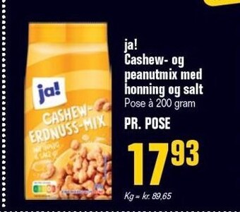 Otto Duborg Ja! cashew- og peanutmix med honning og salt 200 g tilbud
