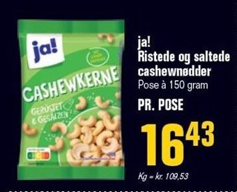 Otto Duborg Ja! ristede og saltede cashewnødder 150 g tilbud