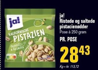 Otto Duborg Ja! ristede og saltede pistacienødder 350 g tilbud
