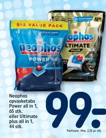 Neophos opvasketabs Power all in 1, 65 stk. eller Ultimate plus all in 1, 44 stk.