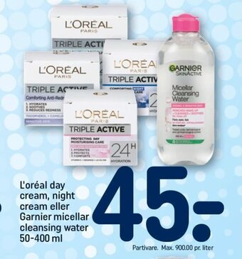 REMA 1000 L'oréal day cream, night cream eller Garnier micellar cleansing water 50-400 ml tilbud