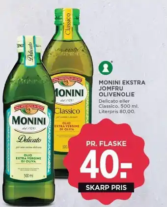 MENY MONINI EKSTRA JOMFRU OLIVENOLIE Delicato eller Classico. 500 ml. tilbud