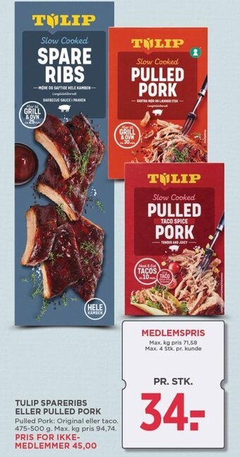 MENY TULIP SPARERIBS ELLER PULLED PORK tilbud