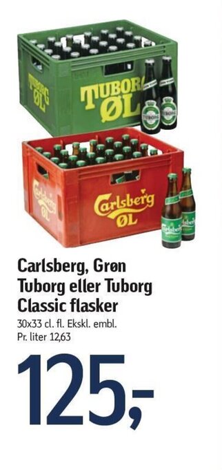 Føtex Carlsberg, Grøn Tuborg eller Tuborg Classic flasker tilbud