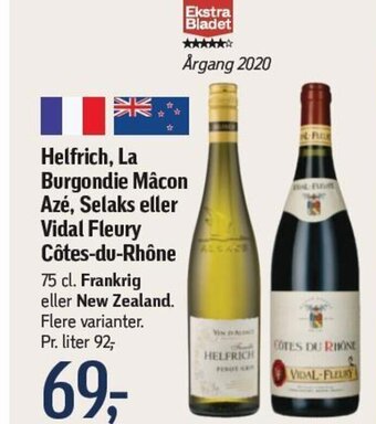 Føtex Helfrich, La Burgondie Mâcon Azé, Selaks eller Vidal Fleury Côtes-du-Rhône tilbud