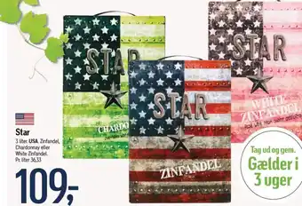 Føtex Star 3 liter. USA. Zinfandel, Chardonnay eller White Zinfandel. tilbud