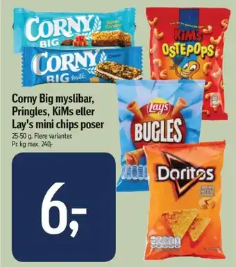 Føtex Corny Big myslibar, Pringles, KiMs eller Lay's mini chips poser tilbud