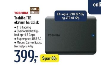 Toshiba 1TB ekstern harddisk