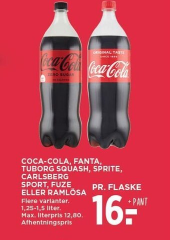 MENY COCA-COLA, FANTA, TUBORG SQUASH, SPRITE, CARLSBERG SPORT, FUZE ELLER RAMLÖSA tilbud