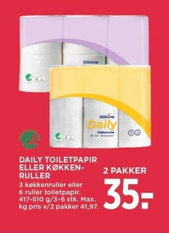 MENY DAILY TOILETPAPIR ELLER KØKKEN-RULLER tilbud
