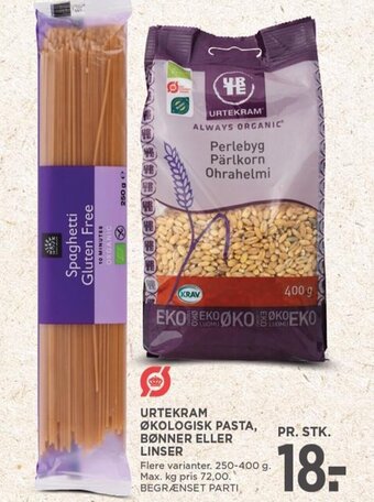 MENY URTEKRAM ØKOLOGISK PASTA, BØNNER ELLER LINSER tilbud