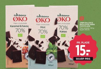 MENY GRØN BALANCE ØKOLOGISK MØRK CHOCOLADE tilbud
