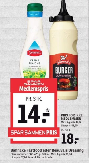 SPAR Bähncke Fastfood eller Beauvais Dressing tilbud