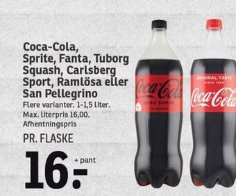 SPAR Coca-Cola, Sprite, Fanta, Tuborg Squash, Carlsberg Sport, Ramlösa eller San Pellegrino tilbud