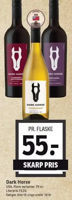 Dark Horse USA. Flere varianter. 75 cl.