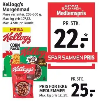 SPAR Kellogg's Morgenmad Flere varianter. tilbud