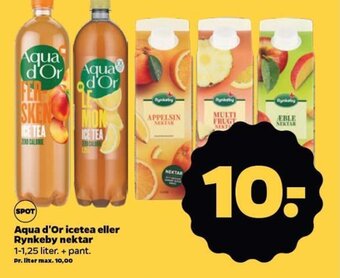 Netto Aqua d'Or icetea eller Rynkeby nektar 1-1,25 liter. + pant. tilbud