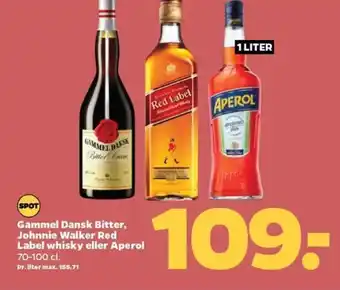 Netto Gammel Dansk Bitter, Johnnie Walker Red Label whisky eller Aperol 70-100 cl. tilbud