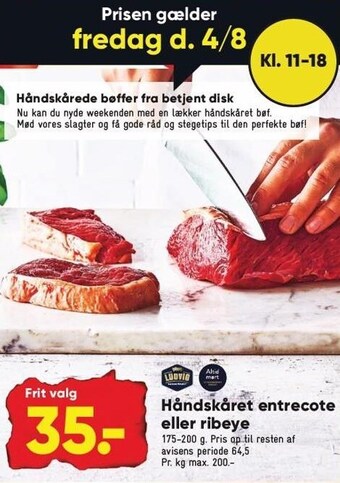 Bilka Håndskåret entrecote eller ribeye tilbud