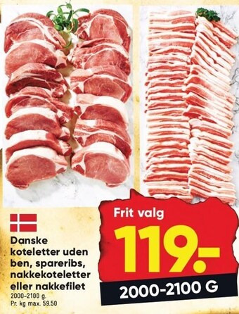 Bilka Danske koteletter uden ben, spareribs, nakkekoteletter eller nakkefilet tilbud