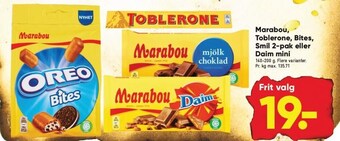 Bilka Marabou, toblerone, bites, smil 2-pak eller daim mini tilbud