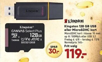 Bilka Kingston 128 gb usb eller microsdhc kort tilbud
