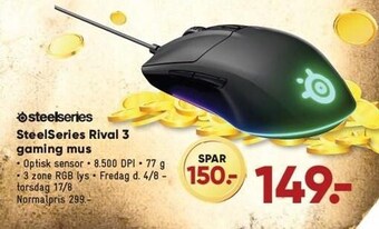 Bilka Steelseries rival 3 gaming mus tilbud