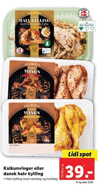 Lidl Kalkunvinger eller dansk halv kylling tilbud