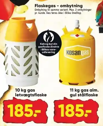 Bilka 10 kg gas letvægtsflaske eller 11 kg gas alm. gul stålflaske tilbud