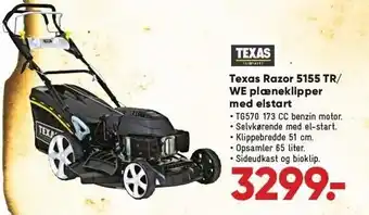 Bilka Texas razor 5155 tr/we plæneklipper med elstart tilbud