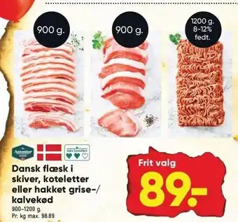 Bilka Dansk flæsk i skiver, koteletter eller hakket grise-/kalvekød tilbud