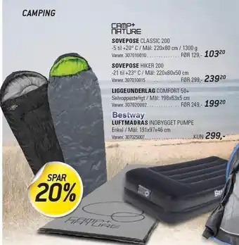 Thansen Camp+ nature sovepose, liggeunderlag eller bestway luftmadras tilbud