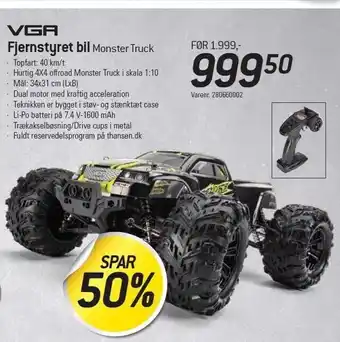 Thansen Vga fjernstyret bil monster truck tilbud