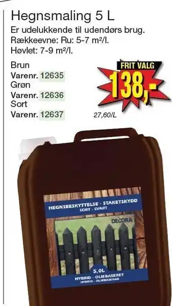 Harald Nyborg Hegnsmaling 5 l brun, grøn eller sort tilbud
