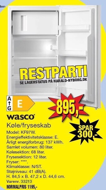 Harald Nyborg Wasco køle/fryseskab tilbud