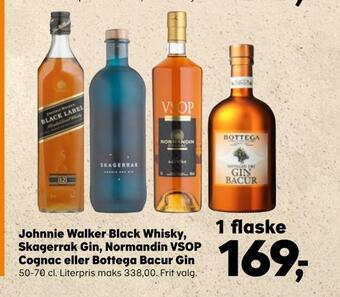 Kvickly Johnnie walker black whisky, skagerrak gin, normandin vsop cognac eller bottega bacur gin tilbud