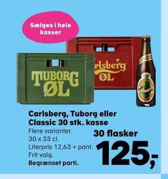 Kvickly Carlsberg, tuborg eller classic 30 stk. kasse tilbud
