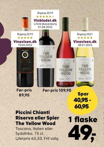 Kvickly Piccini chianti riserva eller spier the yellow wood tilbud