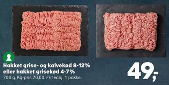 Hakket grise- og kalvekød 8-12% eller hakket grisekød 4-7%