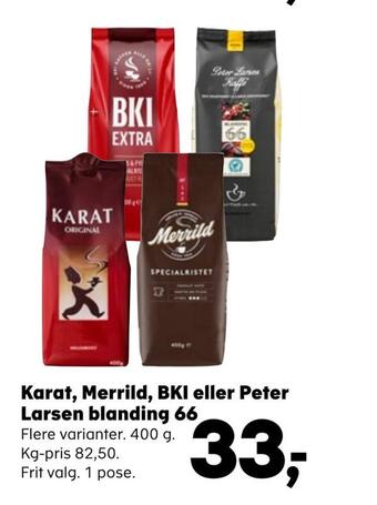 Kvickly Karat, merrild, bki eller peter larsen blanding 66 tilbud
