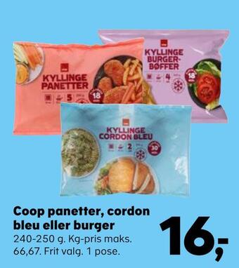 SuperBrugsen Coop panetter, cordon bleu eller burger tilbud