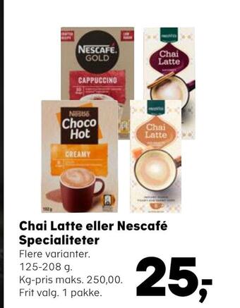 SuperBrugsen Chai latte eller nescafé specialiteter tilbud