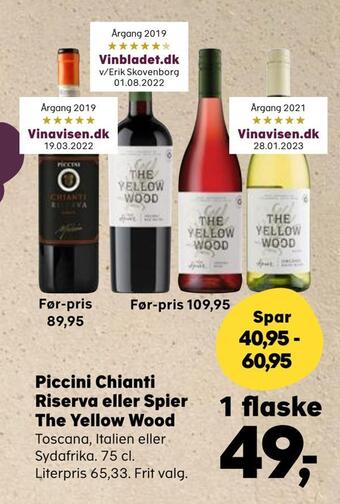 SuperBrugsen Piccini chianti riserva eller spier the yellow wood tilbud