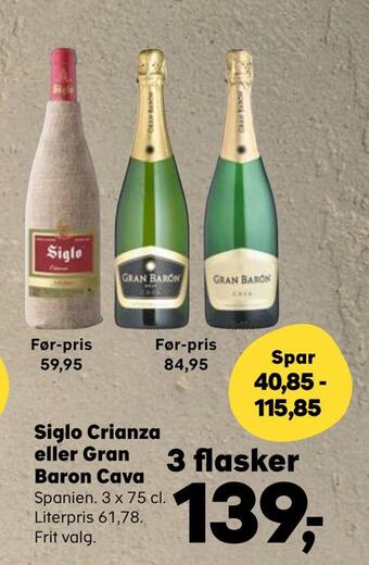 SuperBrugsen Siglo crianza eller gran baron cava tilbud