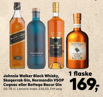 SuperBrugsen Johnnie walker black whisky, skagerrak gin, normandin vsop cognac eller bottega bacur gin tilbud