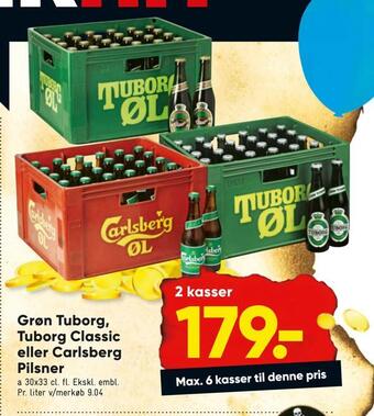 Bilka Grøn tuborg, tuborg classic eller carlsberg pilsner tilbud