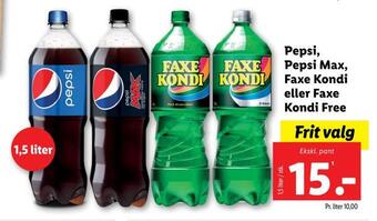 Lidl Pepsi, pepsi max, faxe kondi eller faxe kondi free tilbud