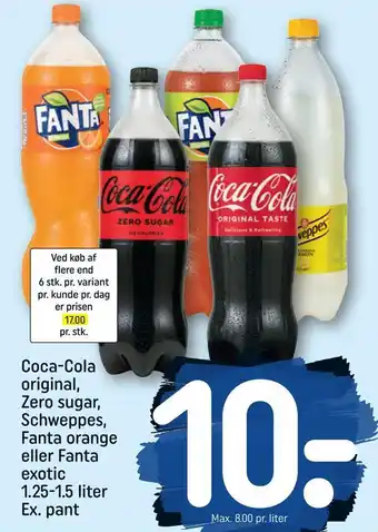 REMA 1000 Coca-cola original, zero sugar, schweppes, fanta orange eller fanta exotic tilbud