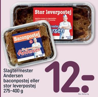 REMA 1000 Slagtermester andersen baconpostej eller stor leverpostej tilbud